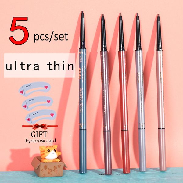 Rehausseurs de sourcils 5pcsset crayon 15mm ultra mince avec brosse mince imperméable naturel longue durée tatouage cosmétiques brun foncé gris couleur 230911