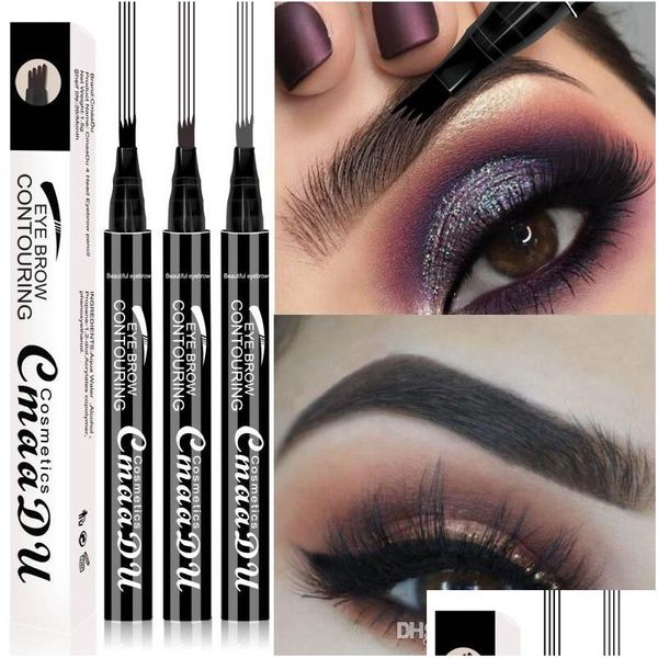 Mejoradores de cejas Cmaadu Cejas 4 Tenedor Microcarving Lápiz líquido Muy fino Tinte impermeable Cejas Tatuaje Pluma Potenciador Gota Deli Dhouk