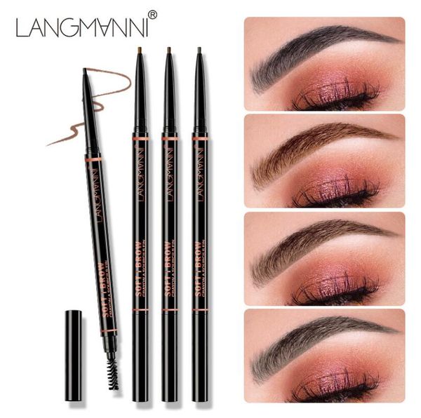 Langmanni rehausseurs de sourcils maquillage crayon à sourcils maigre or avec pinceau 4 couleurs ébène/moyen/doux/foncé/chocolat livraison goutte santé beauté yeux Dhrjj