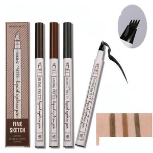 Rehausseur de sourcils stylo Microblading étanche 4 têtes croquis fin crayon liquide livraison directe santé beauté maquillage yeux Dhhal