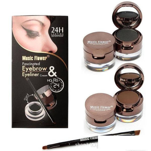 Sourcils Enhancers Music Flower Marque 2 en 1 Gel Eyeliner Poudre Palette De Maquillage Imperméable Noir Brun Naturel Eye Liner Cosmétiques Se Dh63K