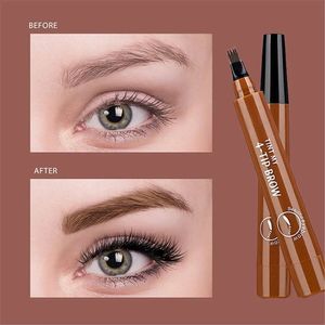 Améliorateurs de sourcils Marque privée Tatouage Sourcil 3D Stylo à encre liquide Étanche 4 Fourchette Crayon Sourcils Yeux Maquillage Cosmétiques Féminins Pas de Maquillage 231109