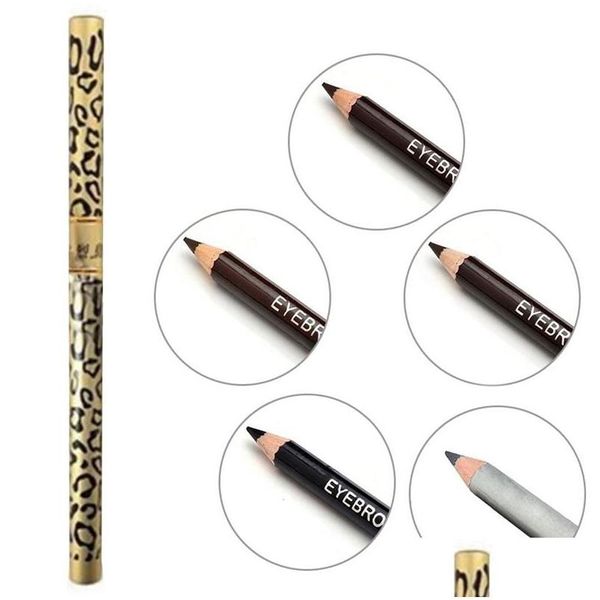 Crayon imperméable à l'eau avec pinceau maquillage léopard eyeliner maquiagem 5 couleurs ombre à l'outil de maquillage en métal livraison directe H Otof6