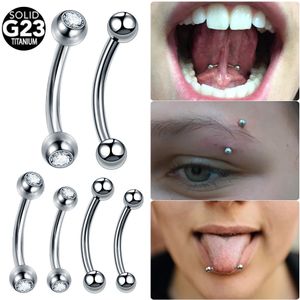 Eyebrow Jewelry 10Pcs/Lot Wholesale Eyebrow Rod Curved Tongue Piercing Barbell Banana Earrings 16G Externally Threaded Ball Gem Ends 231201