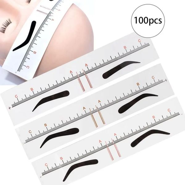 Eyebrow Tools Pochoirs 100 pièces règle à sourcils unique moules aide à la conception Transparent collant tatouage de sourcil maquillage semi-permanent Microblading règle outils 231007