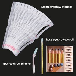 Herramientas para cejas Plantillas Producto Tatuaje Conjunto de plantillas para cejas 12 piezas Formas Herramienta de regla precisa Microblading reutilizable con lápices de cejas para principiantes 231007