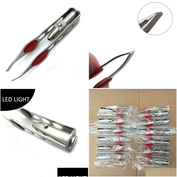 Herramientas para cejas Plantillas Rongjie Acero inoxidable Luz LED Pinzas para cejas Depilación Belleza Maquillaje Gota Entrega Salud Belleza Hacer Dhato