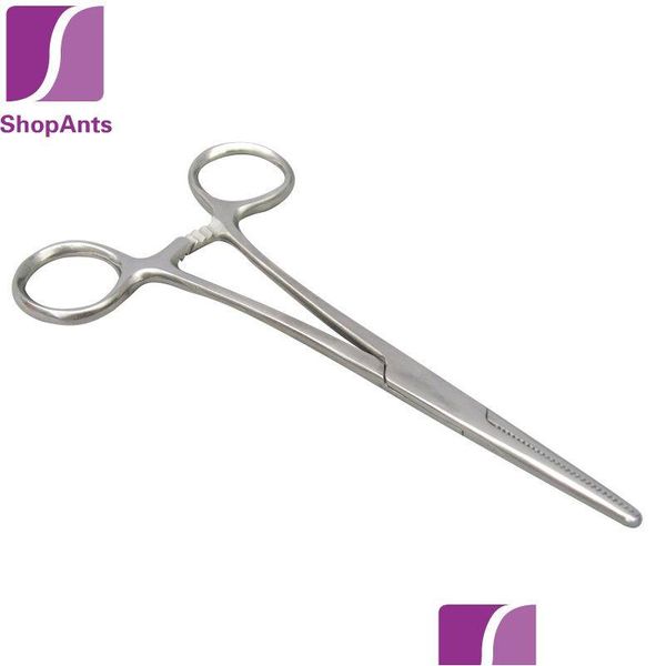 Plantillas de herramientas para cejas Venta al por mayor- 1 pieza Pesca 12.5Cm Punta recta de acero inoxidable Pinzas de bloqueo hemostáticas Fórceps Maquillaje de belleza Dhjod