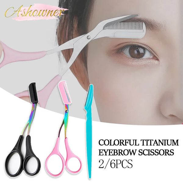 Tondeuse à sourcils couteau de rasage à sourcils ciseaux à sourcils avec peigne en acier inoxydable rasoir en plastique épilation rasoir outil de maquillage 231016