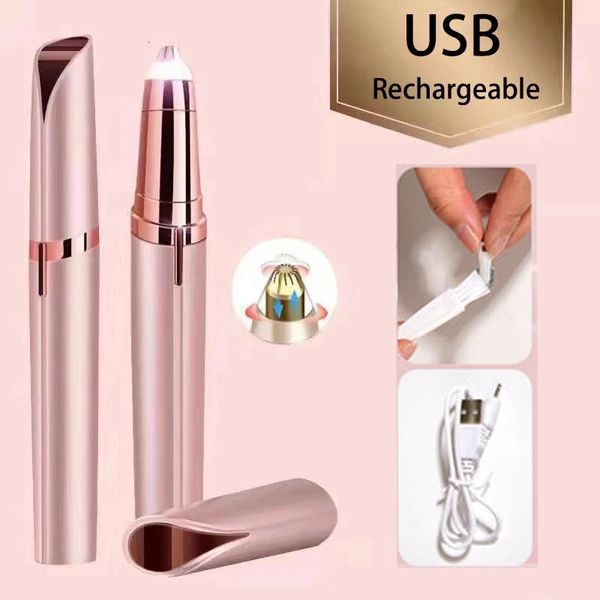 Recortador de cejas para mujer, removedor de vello facial recargable por USB, maquinilla de afeitar eléctrica LED, pluma depiladora 231016