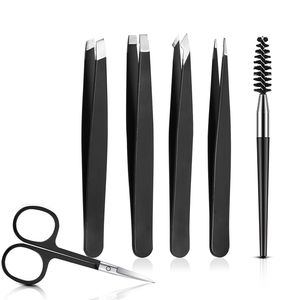 Wenkbrauw Pincet 6 Stuks Set met Gebogen Schaar Wimper Borstel Baard Eye Brow Ontharing Plucker voor Gezicht Haren Puller clips 230627