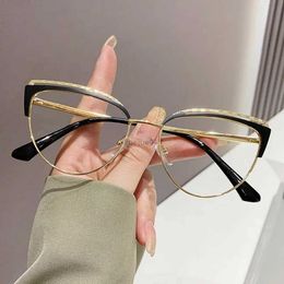 Monture de lunettes Nouveau coréen luxe métal oeil de chat Anti lumière bleue lunettes femmes mode évider lunettes cadres optique Prescription lunettes