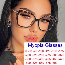 Bril frame stijlvolle optiek minus bijziendheid bril vrouwen luipaard oversized vierkante bril metalen computer anti blauw licht 0 ~ -6. 230306