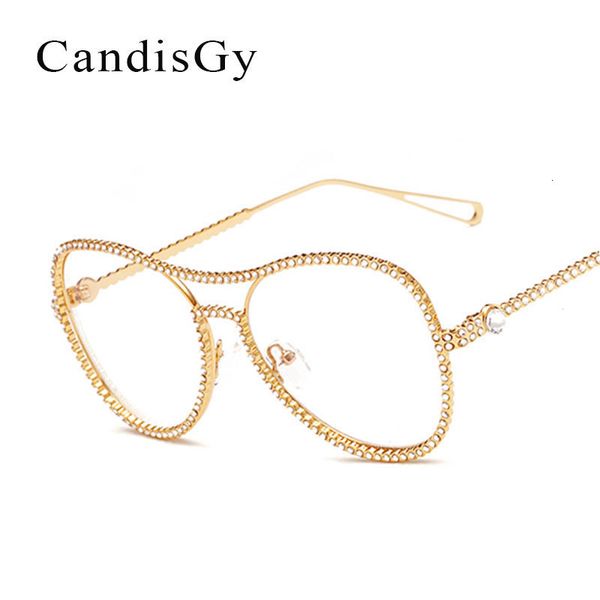 Cadre de lunettes Vintage Vintage Brand de luxe Designer Femmes Diamond Metal Optics Classic Eyeglasses Perl Frames Clear Transparent Lens 230628