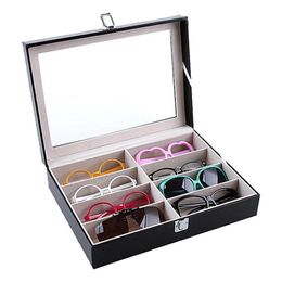 Boîte de rangement de lunettes de soleil avec fenêtre, présentoir de lunettes en simili cuir, organisateur de rangement, collecteur 8 fentes Sunglasses s307h