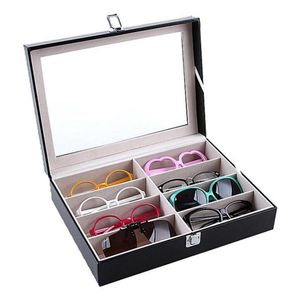 Brillen zonnebril opbergdoos met venster Imitatieleer Brilvitrine Organizer Collector 8-slot zonnebril s2466