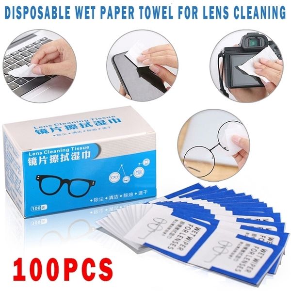 Accessoires de lunettes 100pcs Nettoyant pour lunettes jetables Lingettes humides Téléphones portables Écrans Ordinateurs Caméras Nettoyage des lentilles Antipoussière 221115