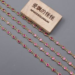 Brillenkettingen APDGG 1 meter ringset 4 mm roze rode CZ geel verguld koper modeketting paperclip nekketting parel sieraden maken doe-het-zelf 230918