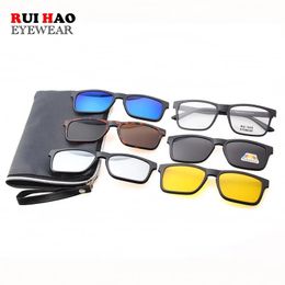Monture de lunettes et lunettes de soleil TR90 montures de lunettes avec 5 pièces lunettes de soleil à clipser Rui Hao lunettes cadre optique TR2202 240111