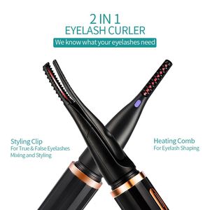 Piegaciglia 2IN1 Riscaldamento Styling Clip Anni '60 Curling Lash Pettine a lunga durata Doppio uso Pennello da stiro Mascara 230214