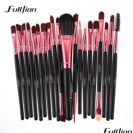 Rizador de pestañas Fljion 20 Unids Rose Black Makeup Brushes Set Pro Powder Foundation Sombra de ojos Eyeliner Lip Blush Cosmetic Beauty Make U Dhzba