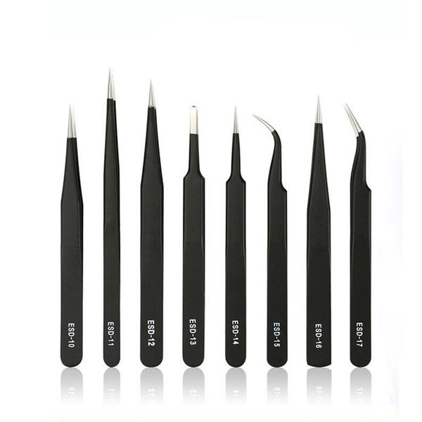 Pince à épiler pour recourbe-cils outils d'art d'ongle professionnel en acier inoxydable noir incurvé droit strass gemme cristal outil de ramassage NAT016