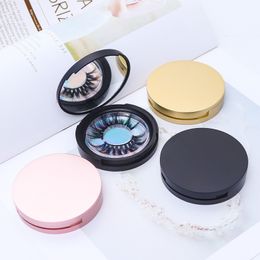 Wimper verpakking Cirkelbox met spiegel wimper opbergdoos lege wash case voor vrouwen meisjes make-up