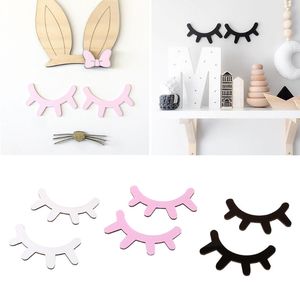 Pegatina de pared de pestañas, decoración de sala de estar, artesanía DIY, pegatinas de pared de madera 3D de dibujos animados, pegatinas bonitas para pestañas con ojos cerrados, calcomanía para el hogar