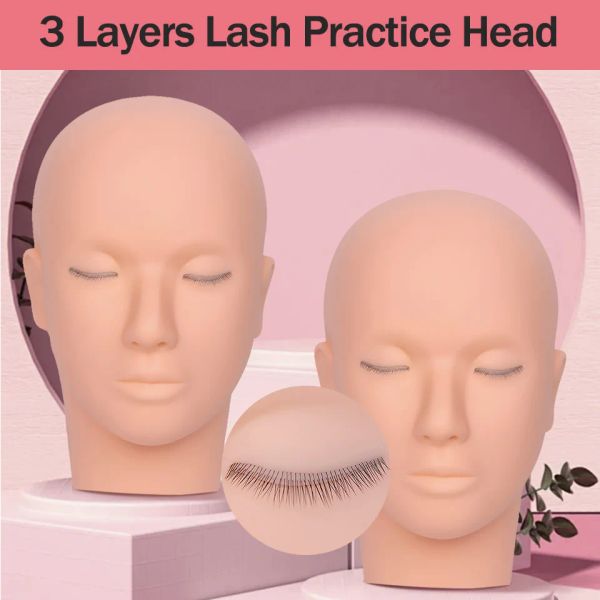 Cils 3 couches Training Lash Mannequin Head for Practice Greffing Eyellash Extension Training Training Training Eyelash Doll Face Head Makeup Tool