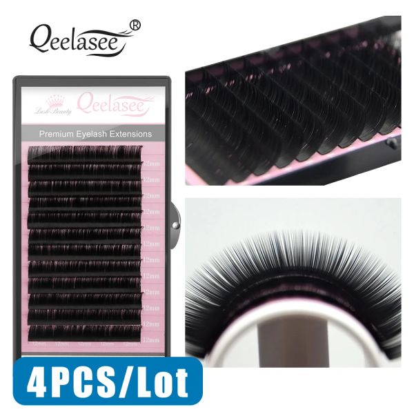 Eyelashes 4pcs J B C D Curl Mink Mink Extensión de pestañas Soft Black Falso Falso Pestañas de ojo de 815 mm Herramienta de maquillaje de ojos