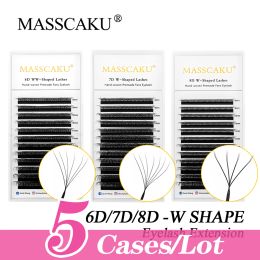 Cils 5 étuis/lot MASSCAKU Logo personnalisé en forme de W 100% tissé à la main Premium Faux vison cils maquillage 815mm cils mixtes boucles naturelles