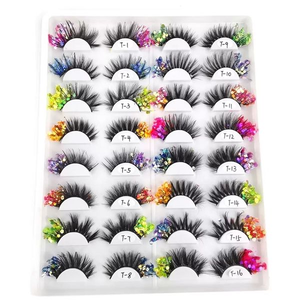 Eyelashes Eyelash Lash 3d Mink Pestras Color Color Ojo Etapa natural Mabro de maquillaje Glitter Sequinas Fluorescentes espesos europeos y americanos exagerados preferidos