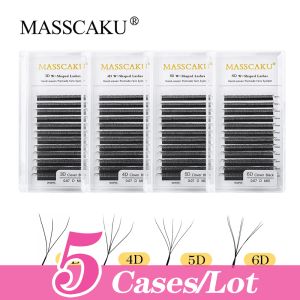 Eyelashes MASSCAKU 5Cases/Lot Wstyle Thicker Denser Eyelash Extension Automatic Flowering Volume Eyelashes Premade Fan Almond Lashes