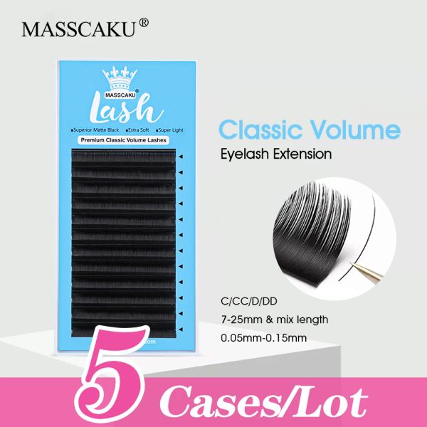 Pestañas MASSCAKU, envío rápido, 5 cajas/lote, 12 líneas, volumen clásico, extensión de pestañas, visón sintético Natural, suministros de pestañas individuales