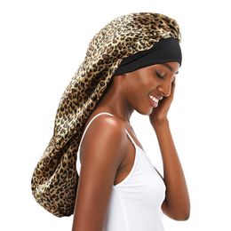 Bonnet en satin extra long pour les femmes Slejky Sleep Sleep Double couche Bonnets de cheveux longs Traids Curly Soft Elastic Band Quality