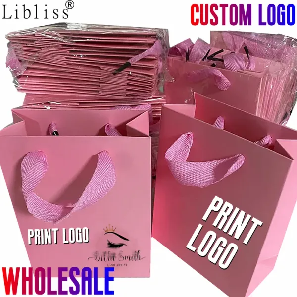 Cils jolis sacs cadeaux roses kraft box présente pour pyjamas livres de vêtements emballages en or sacs de boîte en papier kraft sac cadeau en papier kraft