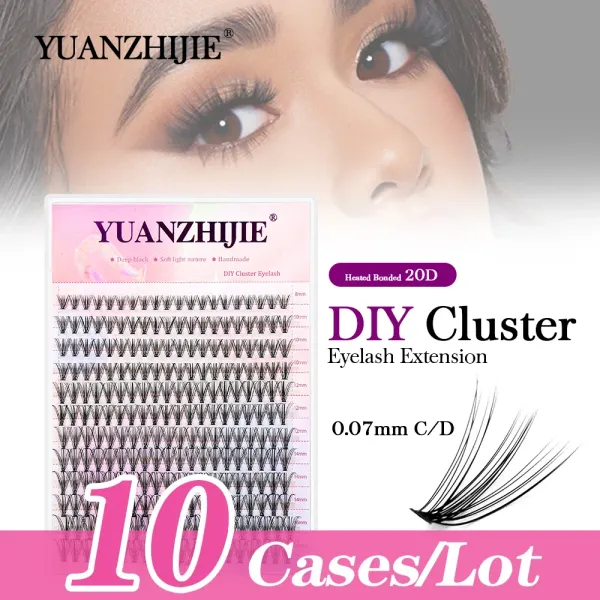Eyelashes Yuanzhijie 10 Casas/Lote 20D DIY Eyelash Extension 240pcs Cluster 0.07C/D CURL 820 mm Longitud de mezcla individual más brillante Lath reutilizable