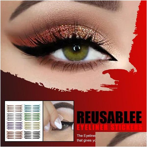 Outils pour paupières 5 paires / ensemble de bâton de ligne imperméable réutilisable autocollant d'eye-liner à paillettes doubles paupières maquillage pour les yeux auto-adhésif cosmétique Dro Dhcq7