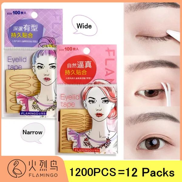 Herramientas para párpados FLAMINGO 1200PCS Natural Invisible Doble Cinta para párpados Pliegue Autoadhesivo Transparente Beige Etiqueta adhesiva para párpados Pasta Agrandar ojos Herramienta 231102