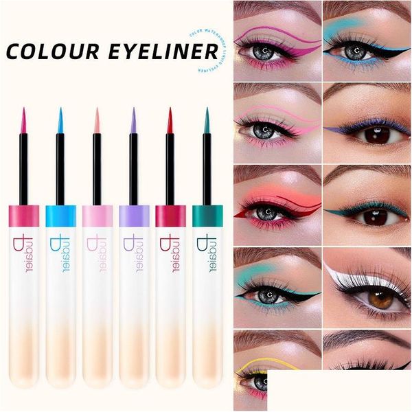 Delineador de ojos 12 Opción de color Lápiz delineador de ojos líquido Fácil de usar Colorf Blanco Amarillo Azul Delineador de ojos Pluma Maquillaje Cosméticos Entrega de gota Hea Dh6Fh