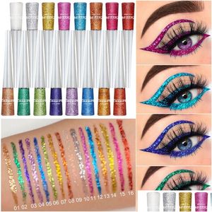 Eyeliner 16 couleurs diamant paillettes eyeliner stylo couleur vert jaune or argent orange bleu violet longue durée liquide imperméable goutte D Otuqn