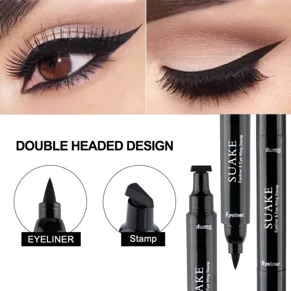 Eyeliner 2 IN1 Stamp Liquid Eyeliner crayon imperméable Fast Fast Double Double-Eye Black Sceau du stylo Oeil Maling Up Up for Women Cosmetics