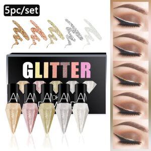 Eyeliner 5pc/Set Professional Shiny Eye Liners Cosmetics For Women Pigment Silver Rose Gold kleur vloeistof glitter eyeliner schoonheid make -up