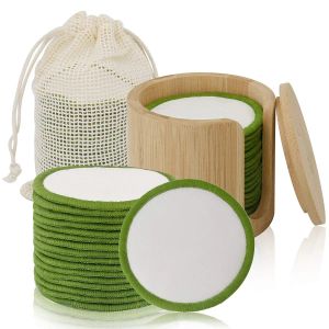 Eyeliner bamboe katoenen make -up remover pads herbruikbare, biologische doeken 20 pack wasbare opbergpot jar gewassen zak gezicht schone kussens voor lippen