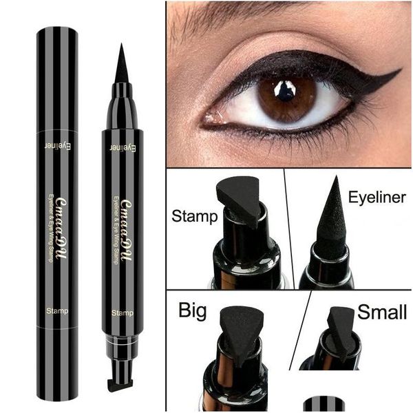 Eyeliner Cmaadu Wing Stamp Pen Liner Seals Stamps Impermeable Doble cabeza Grande y pequeño Dos tamaños para seleccionar Maquillaje Eyeliners Drop Del Dhvgt