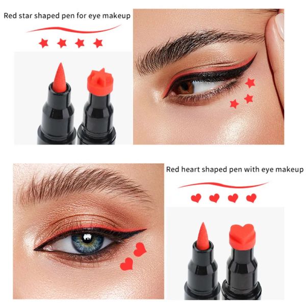 Eyeliner Double Head Triangle Star Heart Smile Liquid Eyeliner Pen Black Red Stamp Makeup Seal Eyeliner crayon étanche cosmétique