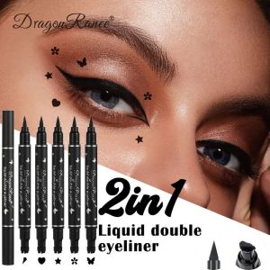 Eyeliner Dubbelbereed Black Liquid Eyeliner Pencil Star Butterfly Heart Stamp Liner Pen 2 In1 Waterdichte Fast Dry Eyes Makeup Cosmetica