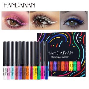 Eyeliner handaiyan 12 kleuren/doos witte eyeliner set gekleurde pen longlasting waterdichte make -up gele kleur oog voering potlood cosmetica