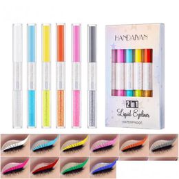 Eyeliner Handaiyan 2 en 1 liquide imperméable à paillettes et eye-liner de couleur mate stéréoscopique stylo de pose de ver à soie facile à porter Longlas Dhk7V