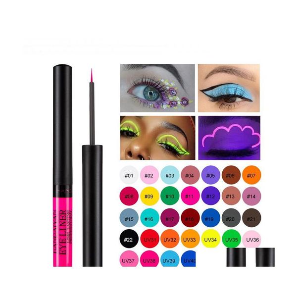 Delineador de ojos Handaiyan 34 Color Liquid Pen Acabado mate Secado rápido Larga duración Uv Fluorescente Excelente pigmentación Durabilidad Maquillaje Eye Dhyti